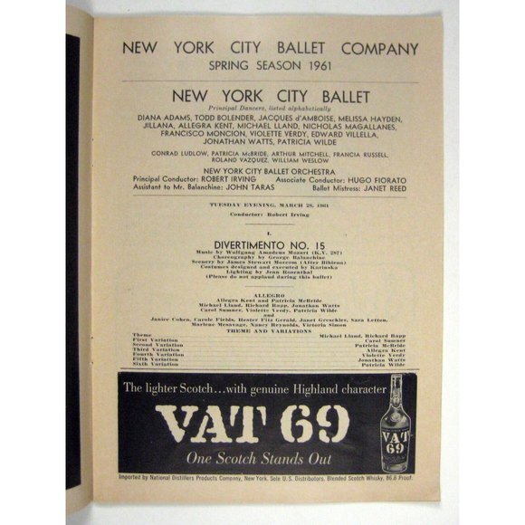 New York City Ballet Playbill Spring Season March 1961 City Center Diverimento - Picture 3 of 7